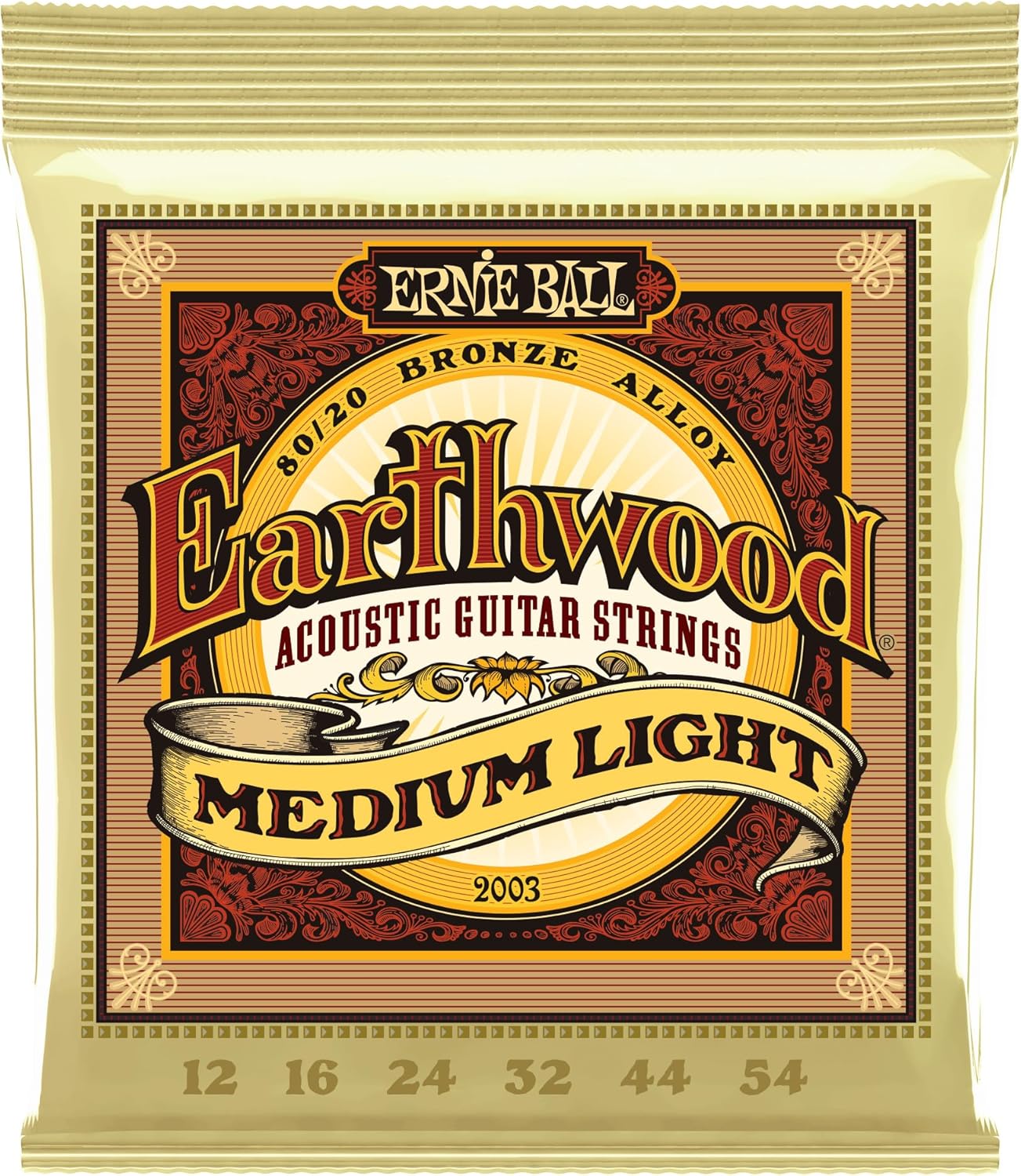 Ernie Ball Earthwood Medium Light 80/20 Bronze Acoustic Guitar String, 12-54 Gauge