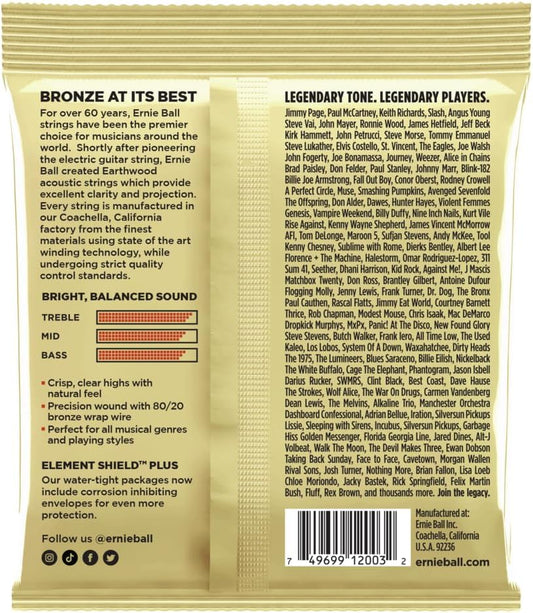 Ernie Ball Earthwood Medium Light 80/20 Bronze Acoustic Guitar String, 12-54 Gauge