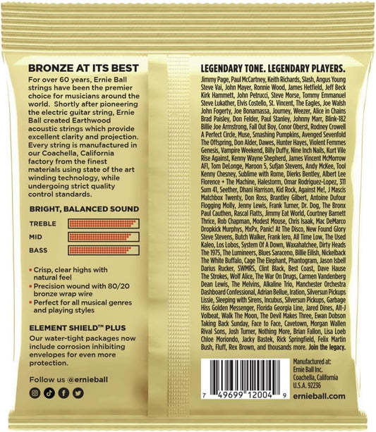 Ernie Ball Earthwood Light 80/20 Bronze Acoustic Guitar Strings, 11-52 Gauge