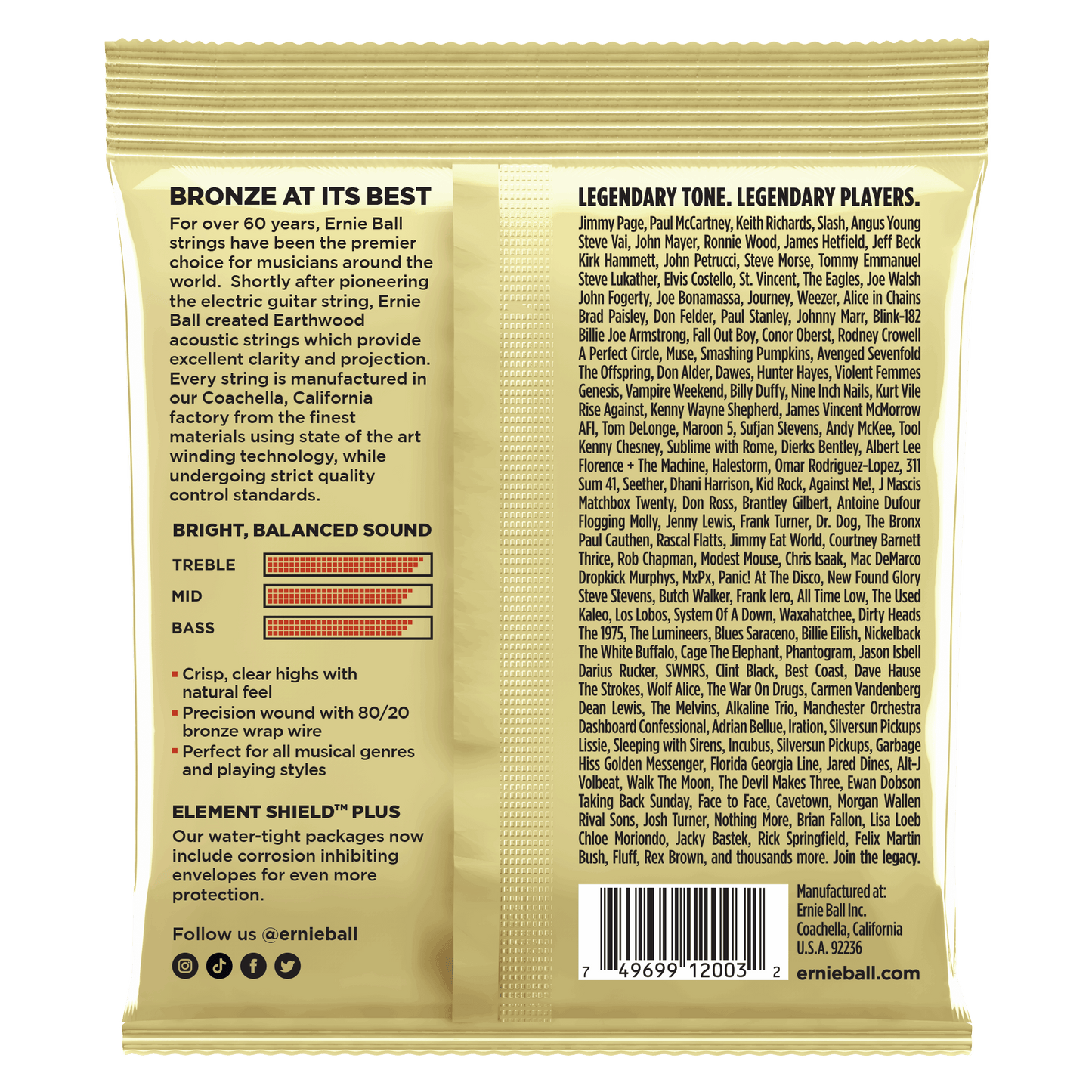 Ernie Ball Earthwood Medium Light 80/20 Bronze Acoustic Guitar String, 12-54 Gauge