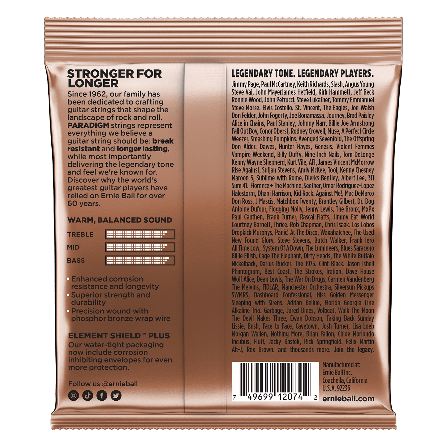 Ernie Ball Paradigm Medium Phosphor Bronze Acoustic Guitar Strings 13-56 Gauge