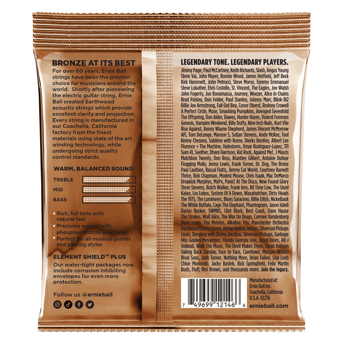 Ernie Ball Earthwood Medium Light Phosphor Bronze Acoustic Guitar String, 12-54 Gauge
