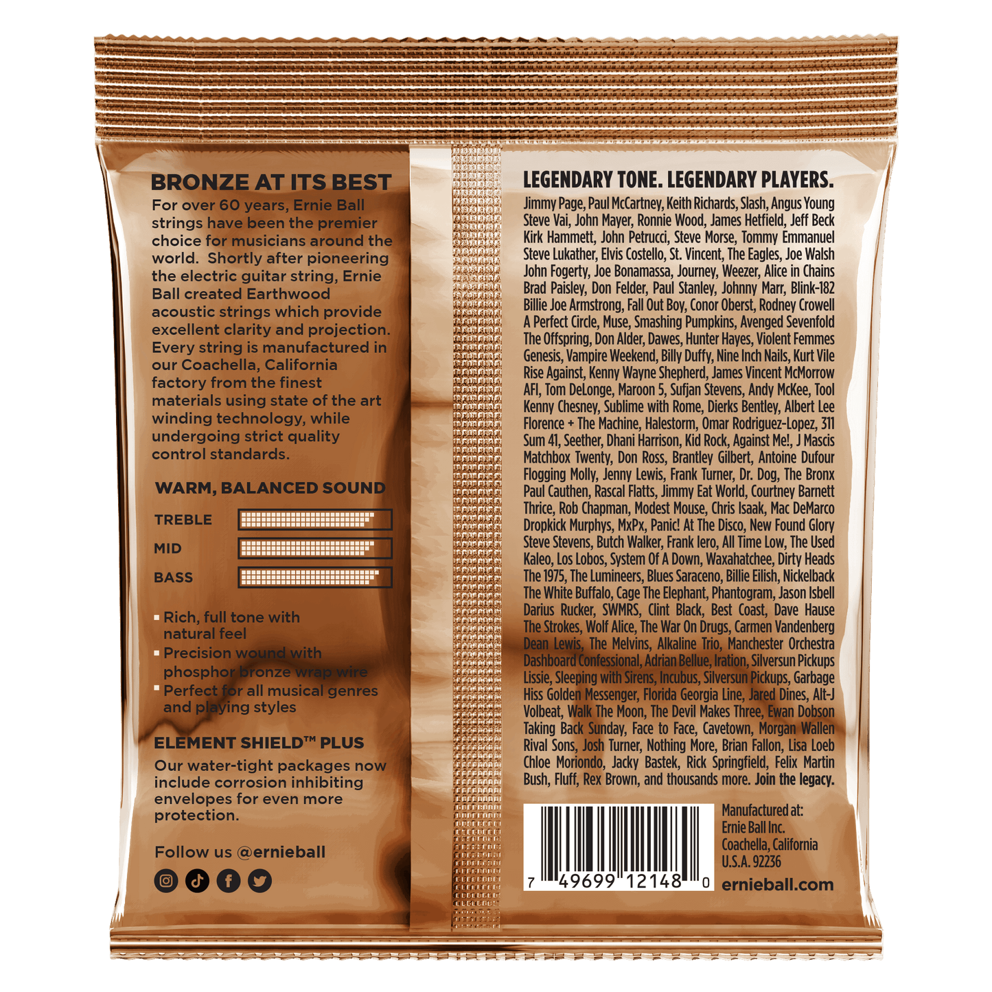 Ernie Ball Earthwood Light Phosphor Bronze Acoustic Guitar String, 11-52 Gauge