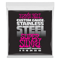 Ernie Ball Super Slinky Stainless Steel Wound Electric Guitar Strings - 9-42 Gauge