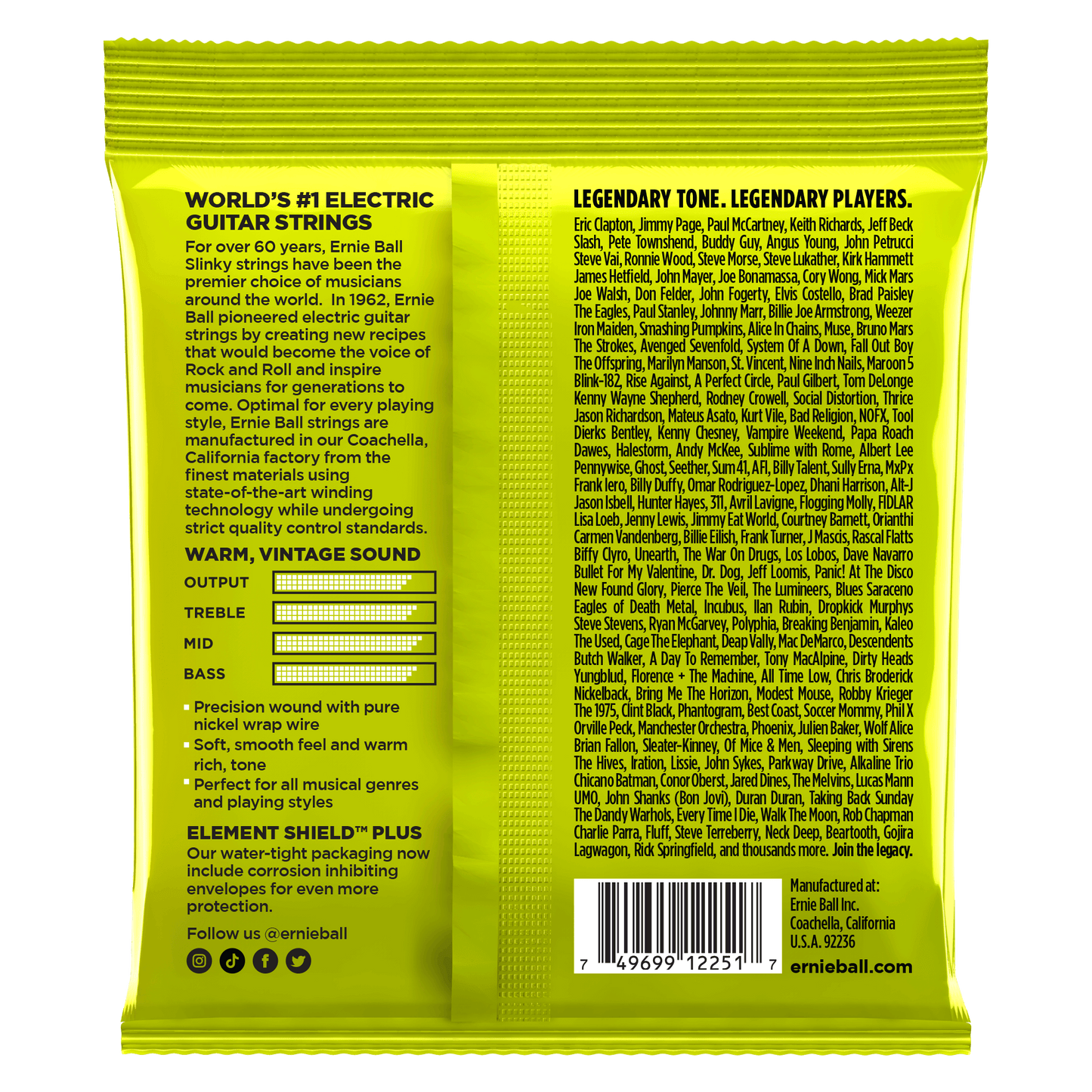 Ernie Ball Regular Slinky Classic Rock n Roll Pure Nickel Wrap Electric Guitar Strings, 10-46 Gauge