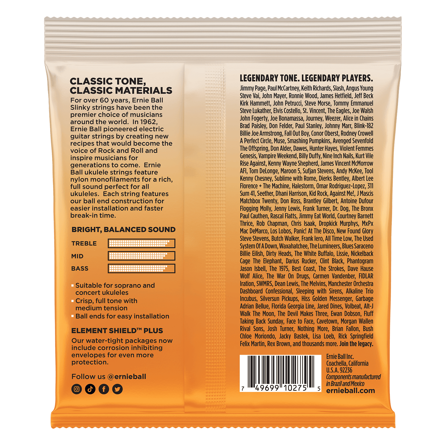 Ernie Ball Concert Nylon Ball End Ukulele Strings, Clear