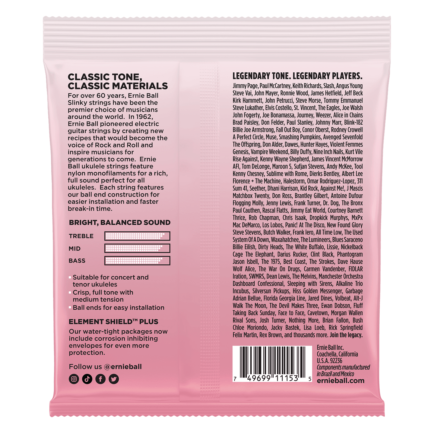Ernie Ball Ernie Ball Concert Nylon Ball End Ukulele Strings, Clear