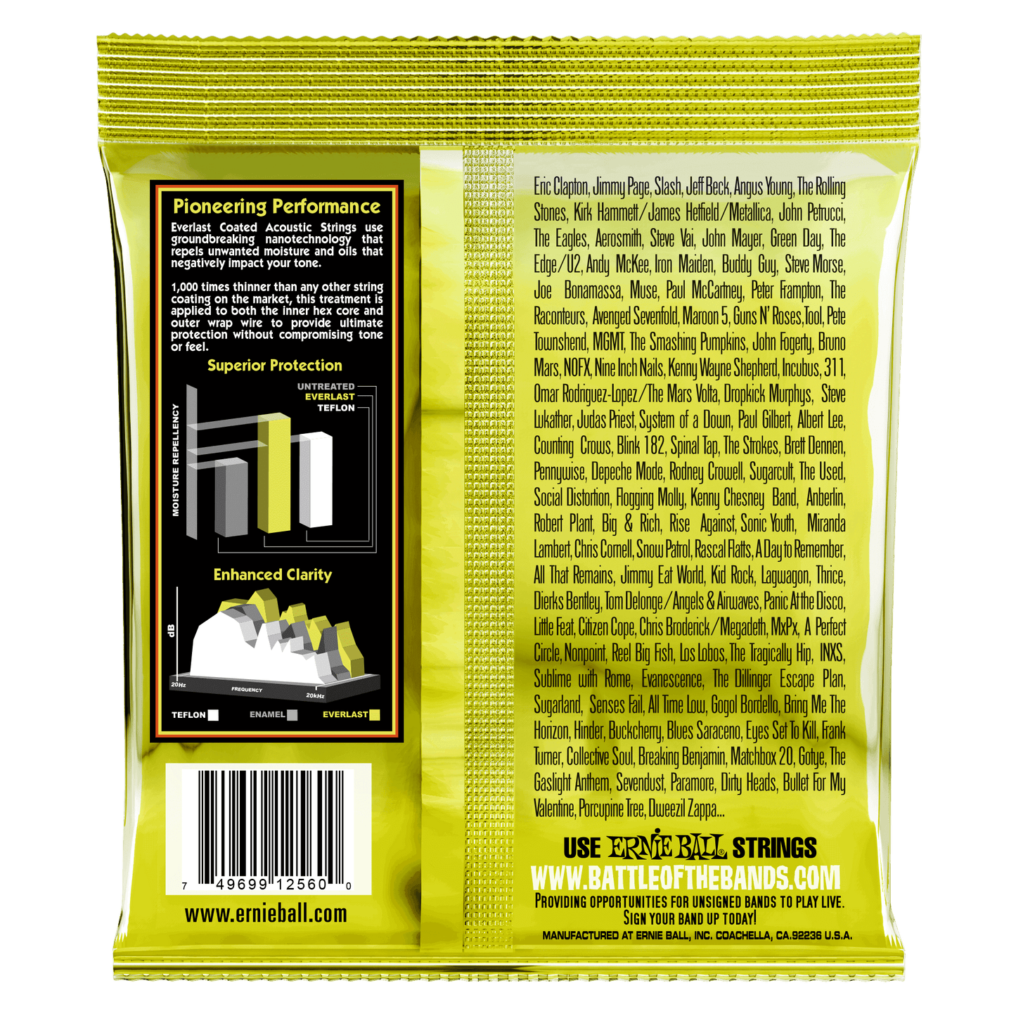 Ernie Ball Everlast Extra Light Coated 80/20 Bronze Acoustic String, 10-50 Gauge