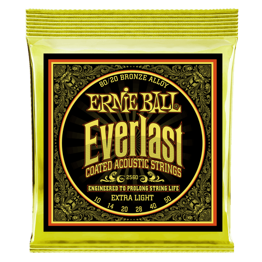 Ernie Ball Everlast Extra Light Coated 80/20 Bronze Acoustic String, 10-50 Gauge
