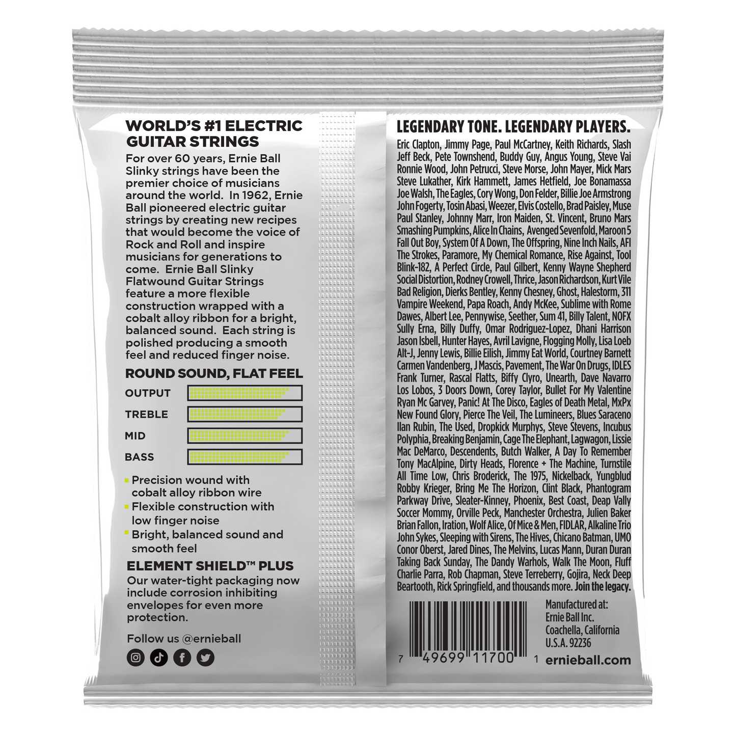 Ernie Ball Regular Slinky Flatwound Electric Guitar Strings - 10 - 46 gauge