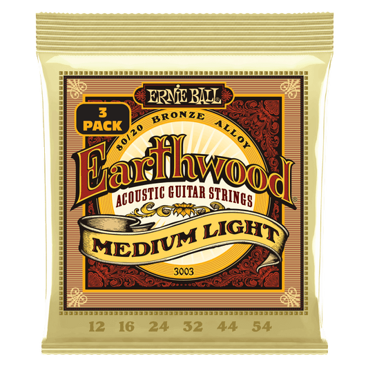 Ernie Ball Earthwood Medium Light 80/20 Bronze Acoustic Guitar Strings 3 Pack, 12-54 Gauge