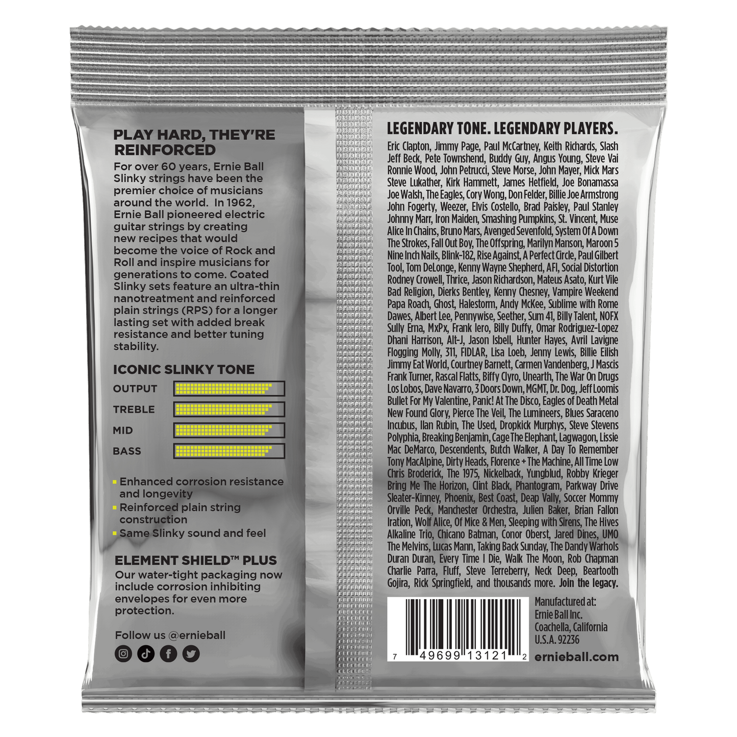 Ernie Ball Regular Slinky Coated Titanium RPS Electric Guitar Strings, 10-46 Gauge