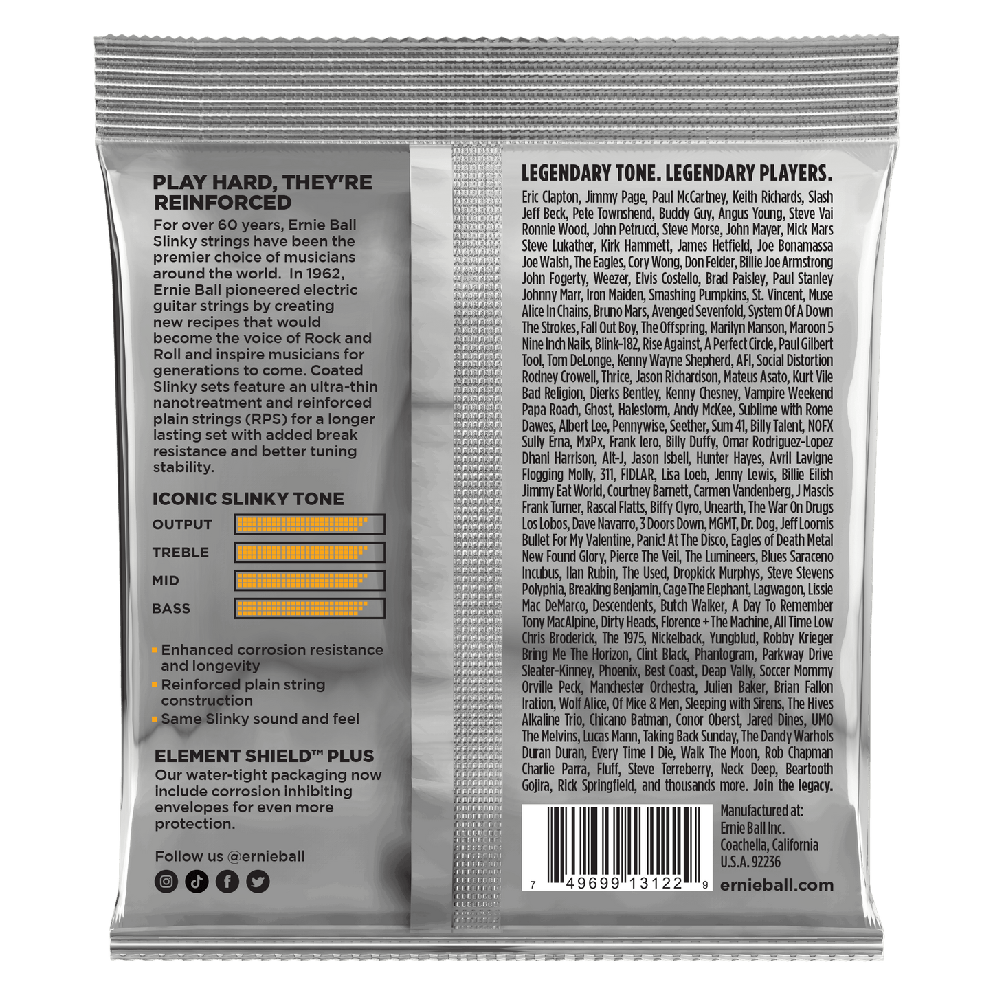 Ernie Ball Hybrid Slinky Coated Titanium RPS Electric Guitar Strings, 9-46 Gauge