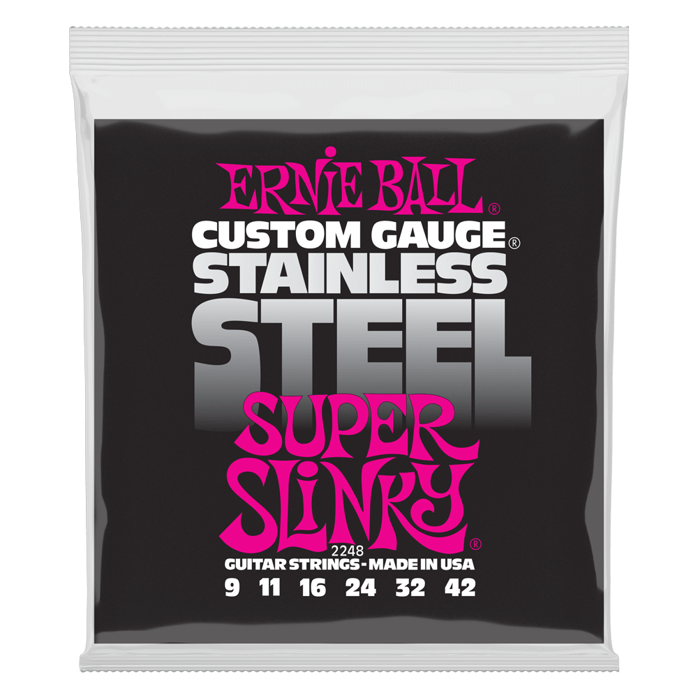 Ernie Ball Super Slinky Stainless Steel Wound Electric Guitar Strings - 9-42 Gauge