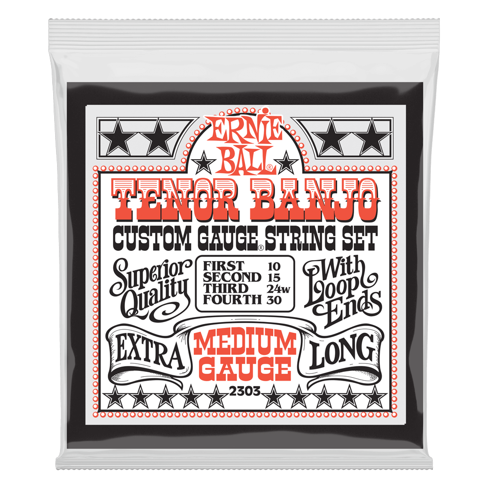 Ernie Ball Medium Loop End Stainless Steel Tenor Banjo Guitar Strings, 10-30 Gauge