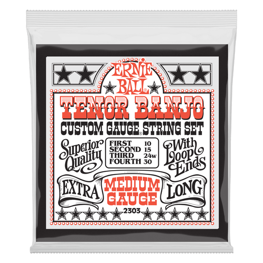 Ernie Ball Medium Loop End Stainless Steel Tenor Banjo Guitar Strings, 10-30 Gauge