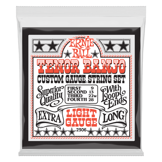 Ernie Ball Light Loop End Stainless Steel Tenor Banjo Guitar Strings, 9-28 Gauge