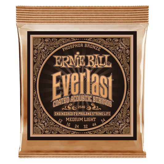 Ernie Ball Everlast Medium Light Coated Phosphor Bronze Acoustic Guitar String, 12-54 Gauge