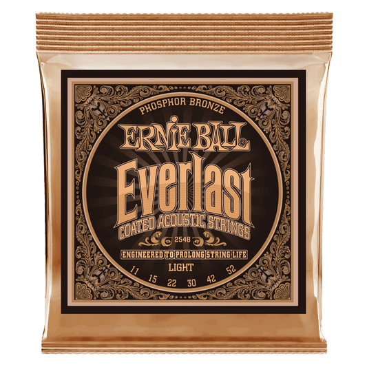 Ernie Ball Everlast Light Coated Phosphor Bronze Acoustic Guitar String, 11-52 Gauge