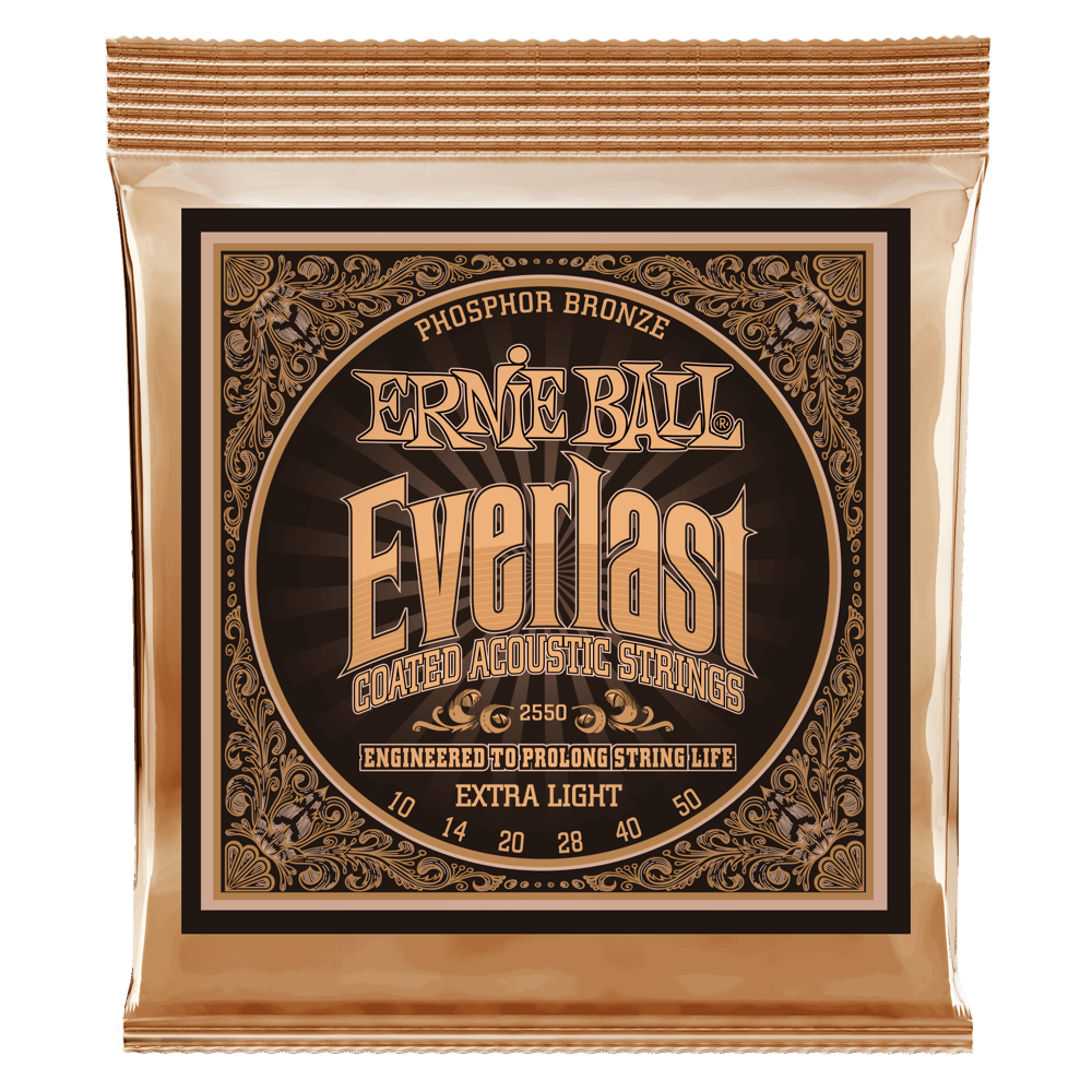 Ernie Ball Everlast Extra Light Coated Phosphor Bronze Acoustic Guitar String, 10-50 Gauge