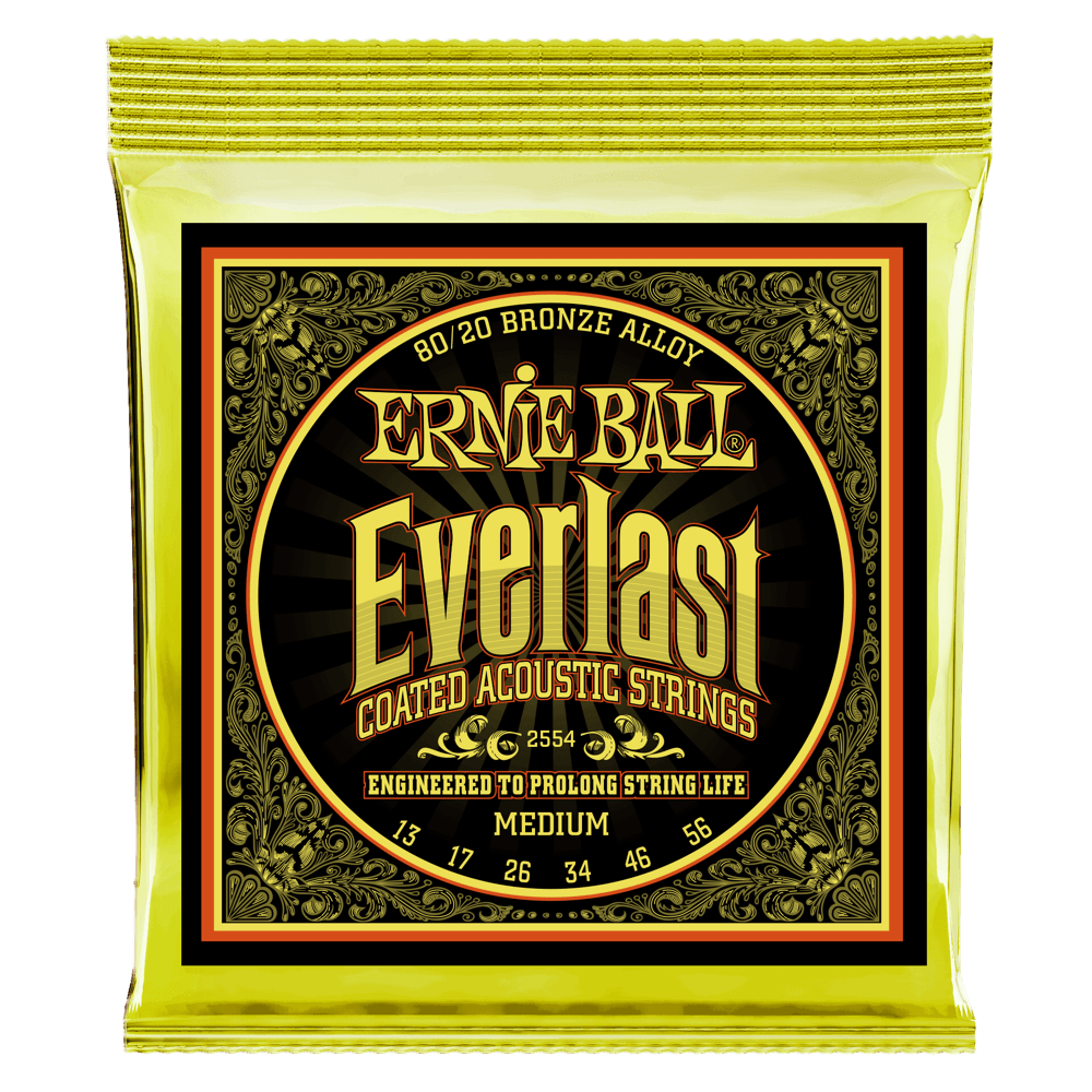 Ernie Ball Everlast Medium Coated 80/20 Bronze Acoustic Guitar String, 13-56 Gauge