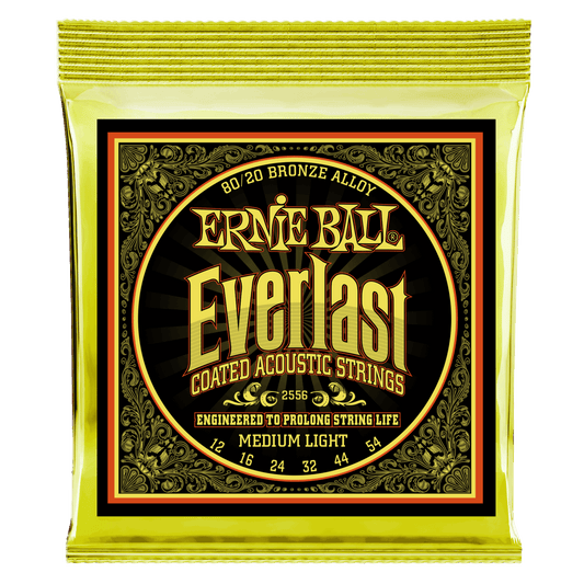 Ernie Ball Everlast Medium Light Coated 80/20 Bronze Acoustic Guitar String, 12-54 Gauge