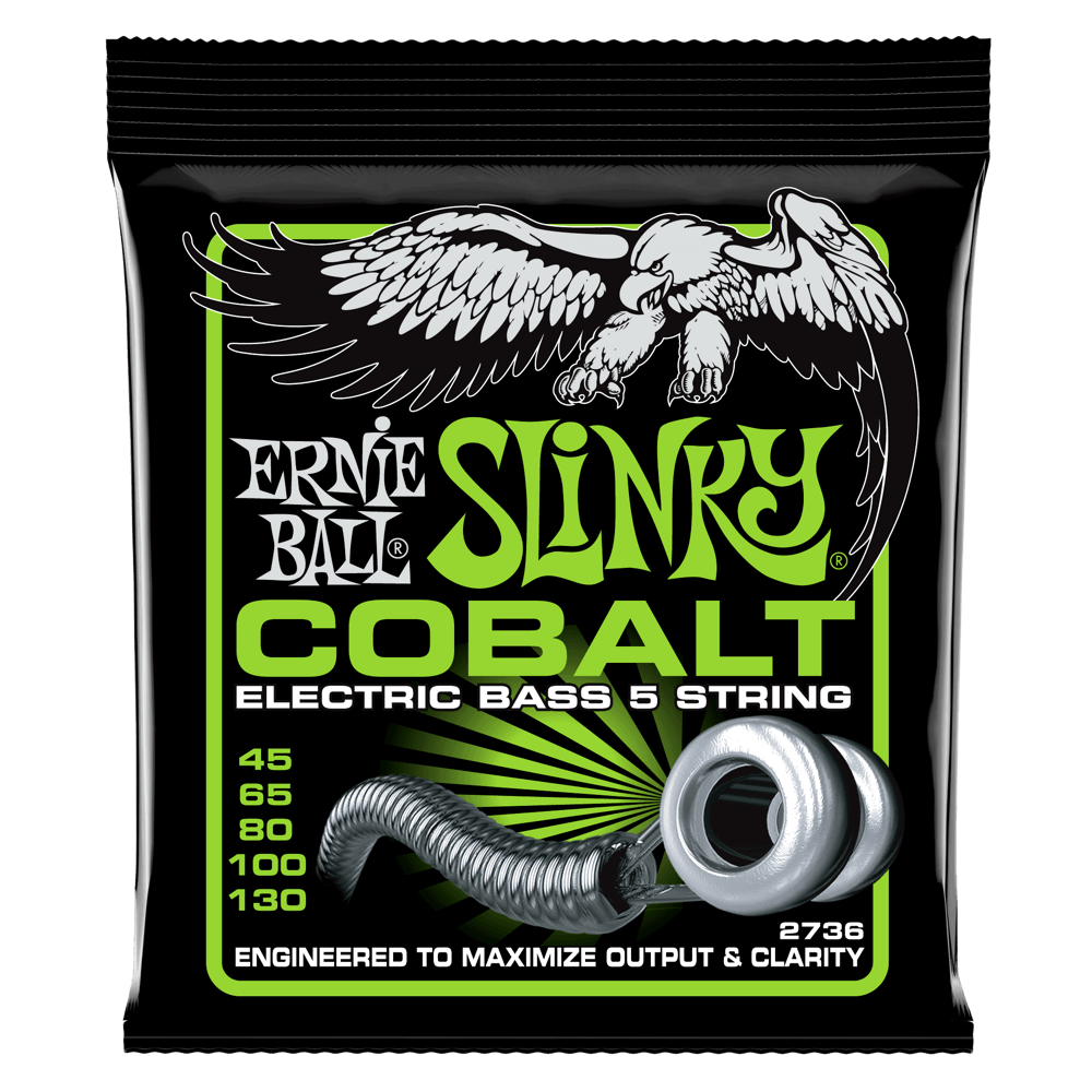 Ernie Ball Bass 5 Slinky Cobalt Electric Bass Strings, 45-130 Gauge