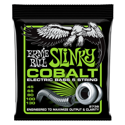 Ernie Ball Bass 5 Slinky Cobalt Electric Bass Strings, 45-130 Gauge