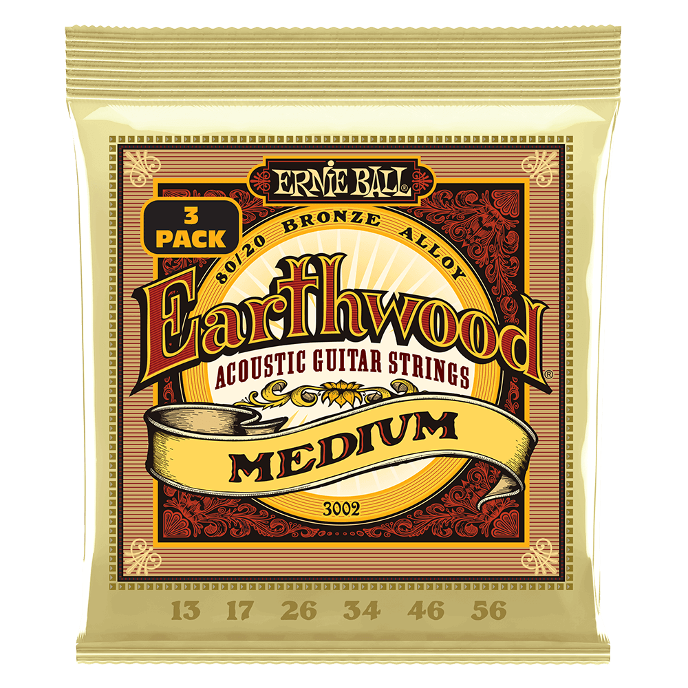 Ernie Ball Earthwood Med 8020 Brnz Ac Gtr Strings 3 Pk 13 56