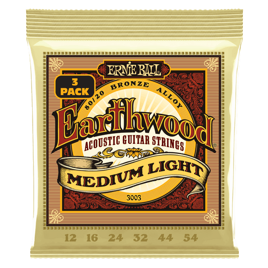 Ernie Ball Earthwood Medium Light 80/20 Bronze Acoustic Guitar Strings 3 Pack, 12-54 Gauge