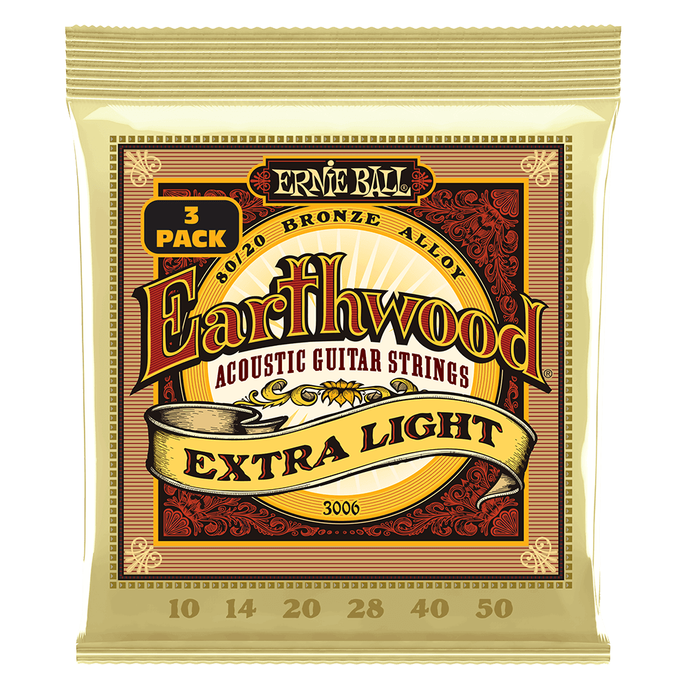 Ernie Ball Earthwood Extra Light 8020 Brnz Ac Gtr Strings 3 Pk 10 50