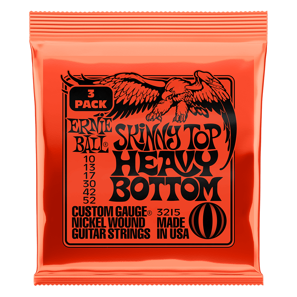 Ernie Ball Skinny Top Heavy Bottom Slinky Nickel Wound Electric Guitar Strings 3 Piece Pack, 10-52 Gauge