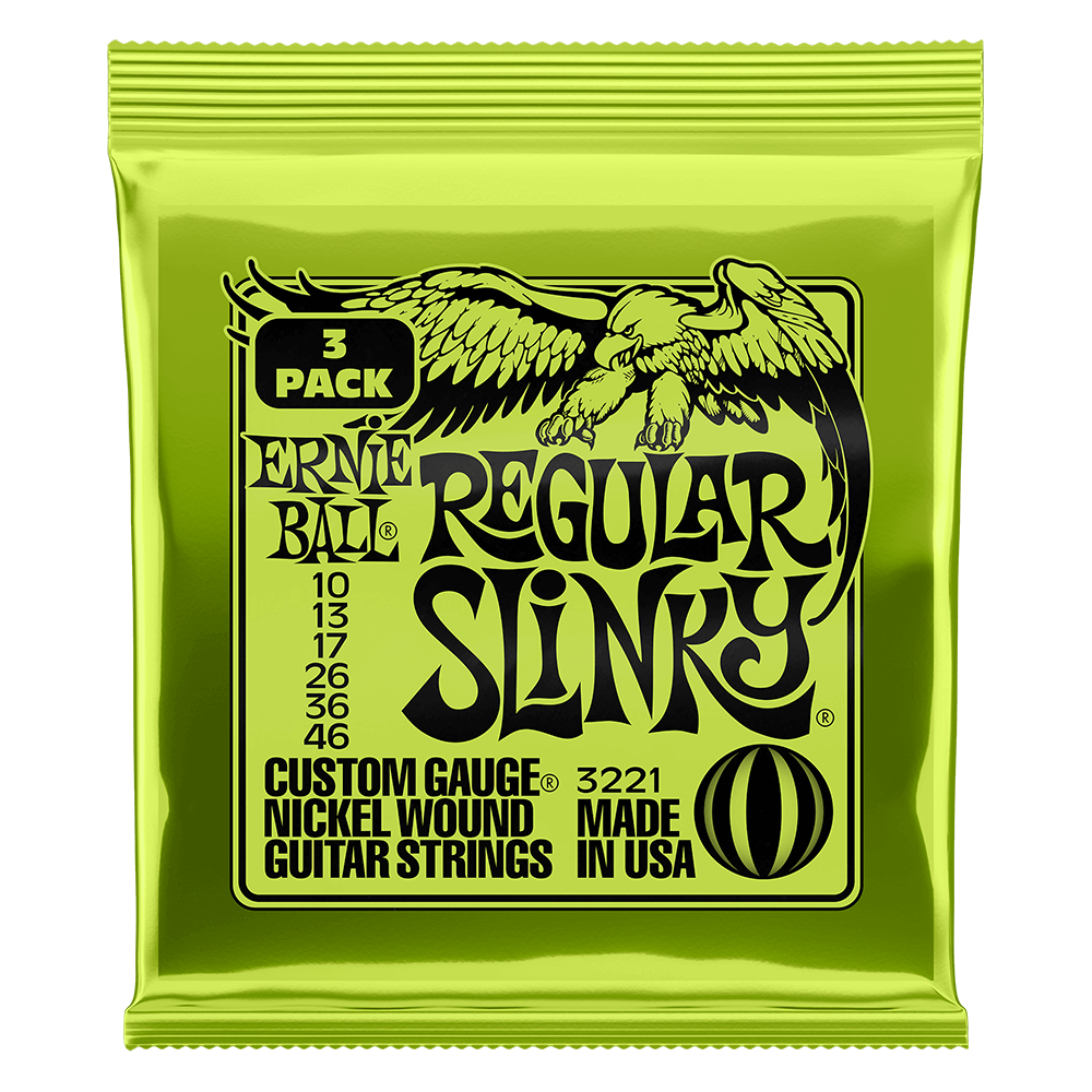 Ernie Ball Regular Slinky Nickel Wound Electric Guitar Strings 3 Pieces Pack, 10-46 Gauge