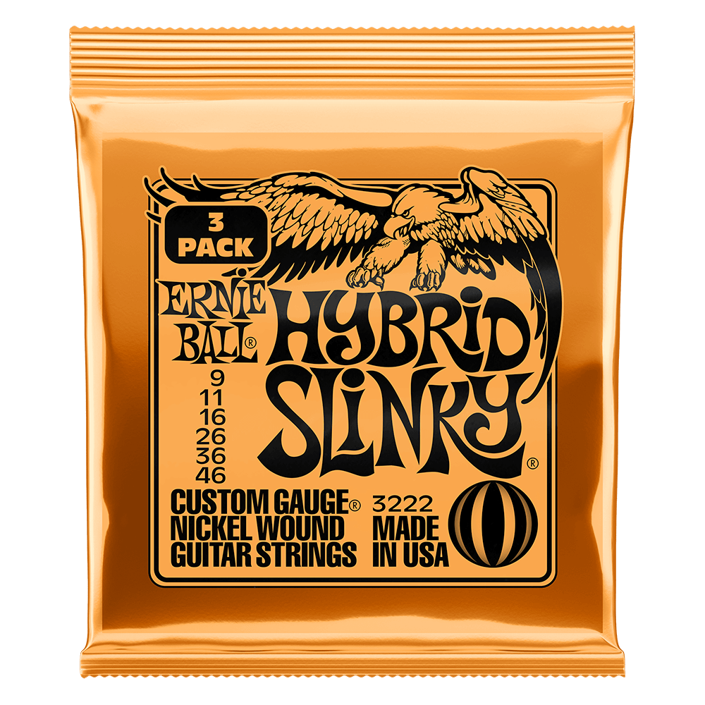 Ernie Ball Hybrid Slinky Nickel Wound Electric Guitar Strings 3 Pack, 9-46 Gauge