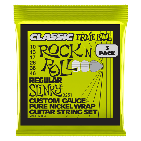 Regular Slinky Classic RnR Pure Nckl Elec Gtr Strings 3 Pk 10 46