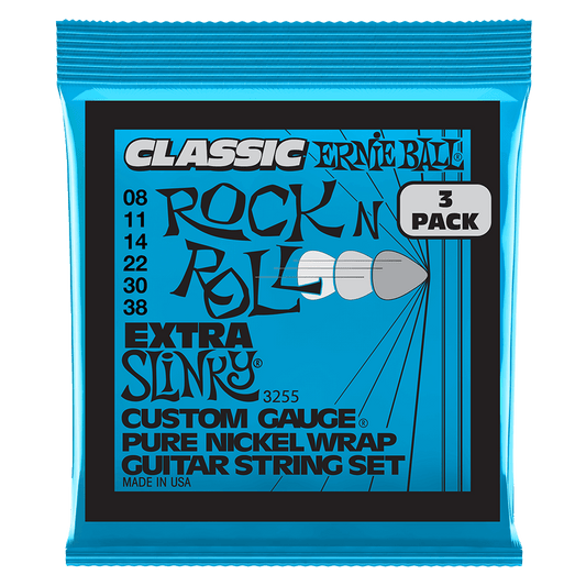 Extra Slinky Classic RnR Pure Nckl Elec Gtr Strings 3 Pk 8 38