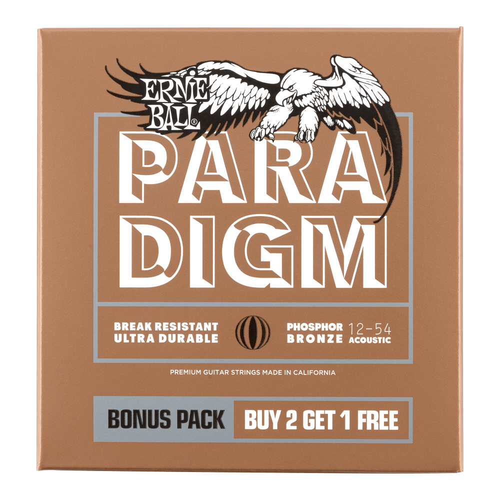 Ernie Ball Paradigm Medium Light Phosphor Bronze Acoustic Guitar Strings 12-54 Gauge, 3 Pack