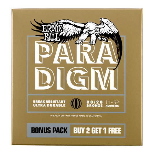 Ernie Ball Paradigm Light 80/20 Bronze Acoustic Guitar Strings 11-52 Gauge, 3 Pack