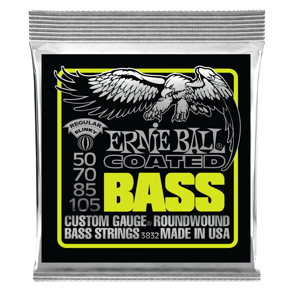 Ernie Ball Regular Slinky Coated Electric Bass Strings, 50-105 Gauge