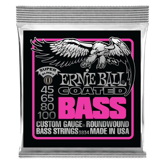 Ernie Ball Super Slinky Coated Electric Bass Strings - 45-100 Gauge