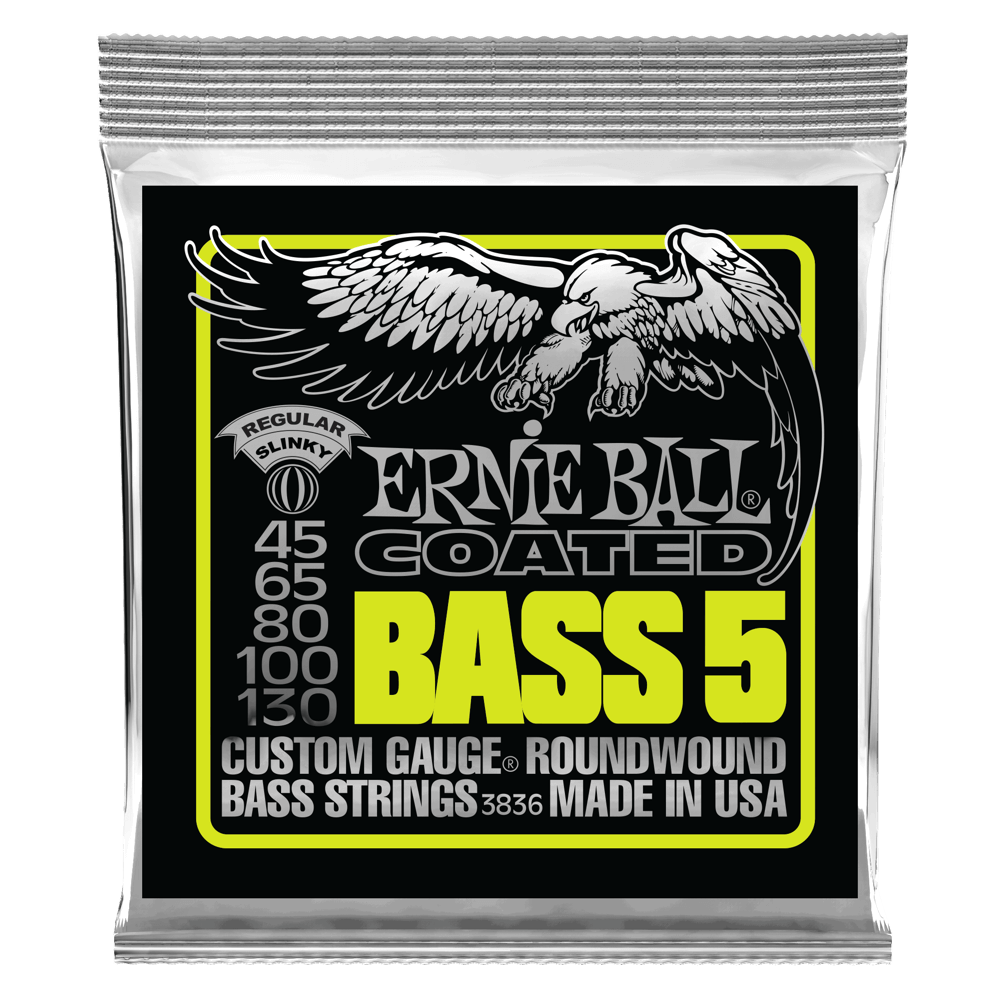 Ernie Ball Bass 5 Slinky Coated Electric Bass Strings, 45-130 Gauge