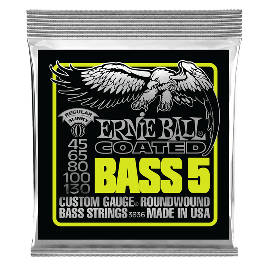 Ernie Ball Bass 5 Slinky Coated Electric Bass Strings, 45-130 Gauge