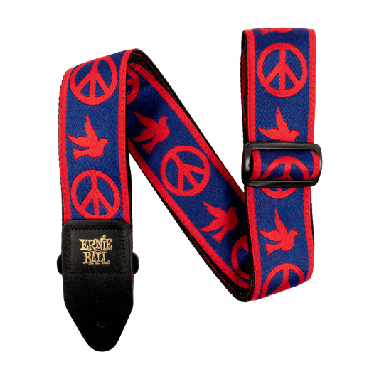 Ernie Ball Red and Blue Peace Love Dove Jacquard Strap