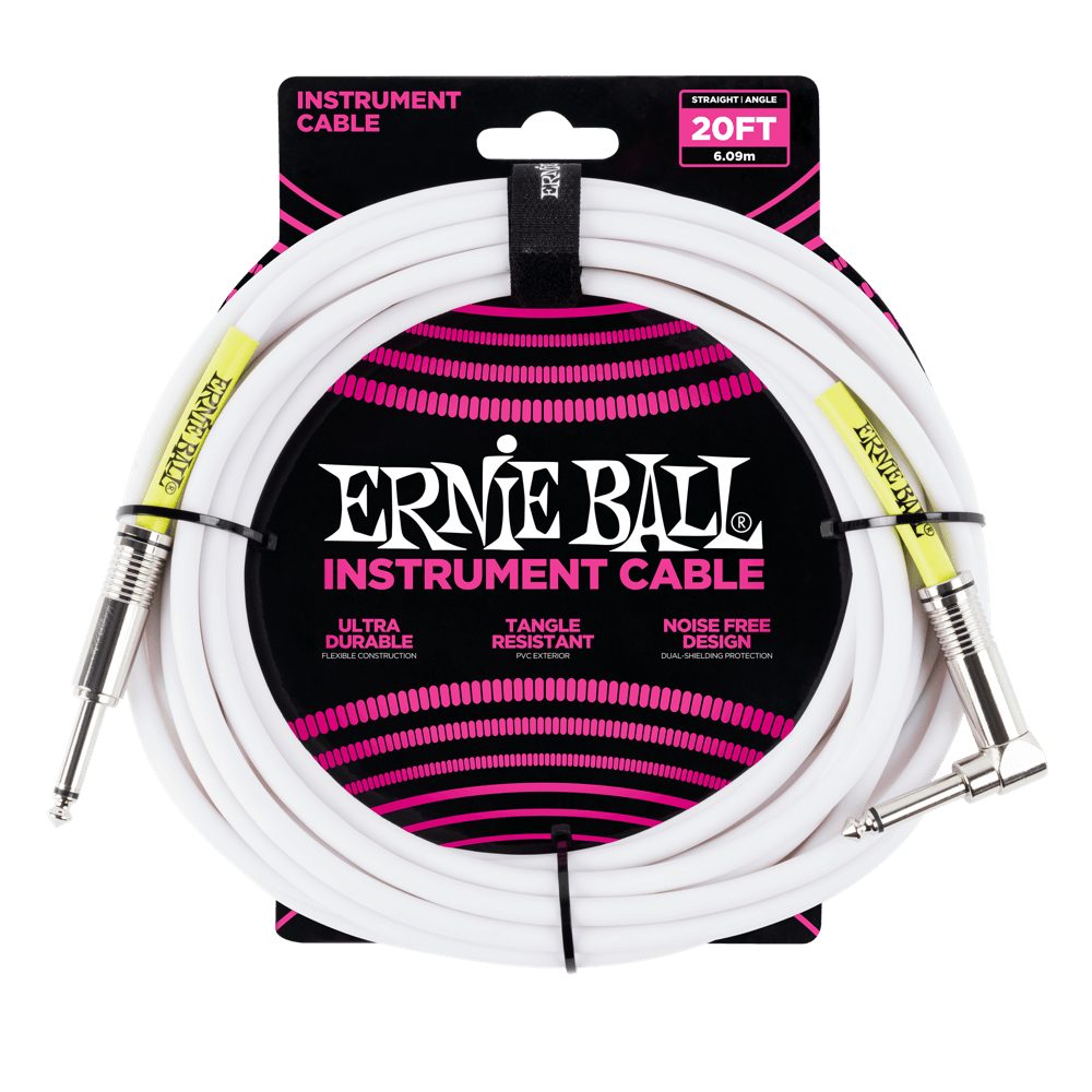 Ernie Ball 6 MetersStraight / Angle Instrument Cable, White