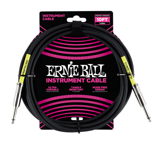 Ernie Ball 3 Meters Straight / Straight Instrument Cable, Black