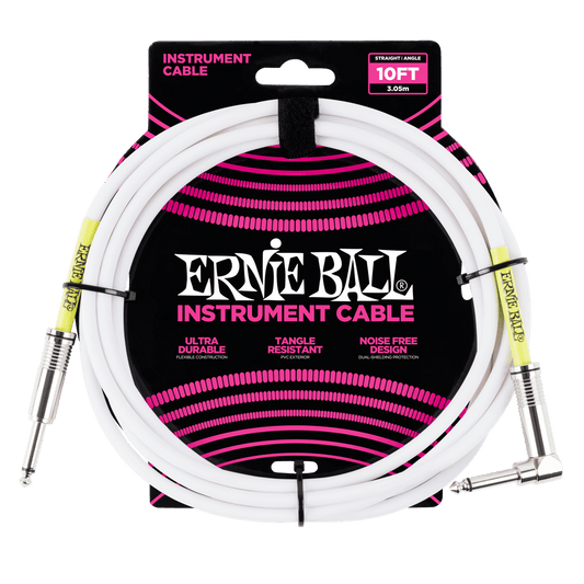 Ernie Ball 3 MetersStraight / Angle Instrument Cable, White