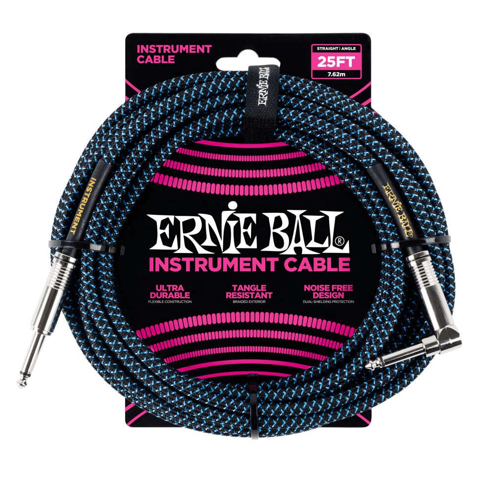 Ernie Ball 7.5 Meter Braided Straight / Angle Instrument Cable, Black / Blue