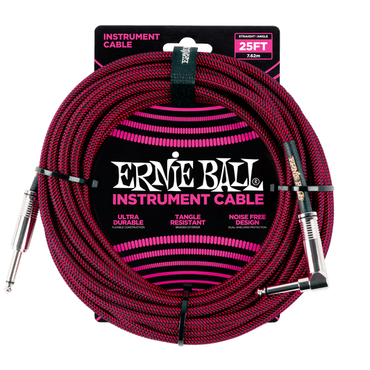 Ernie Ball 7.5 Meter Braided Straight / Angle Instrument Cable, Black / Red