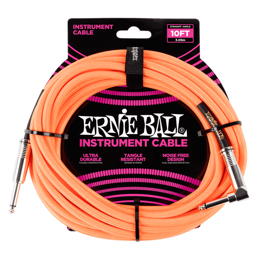 Ernie Ball 3 Meters Braided Straight / Angle Inst Cable, Neon Orange