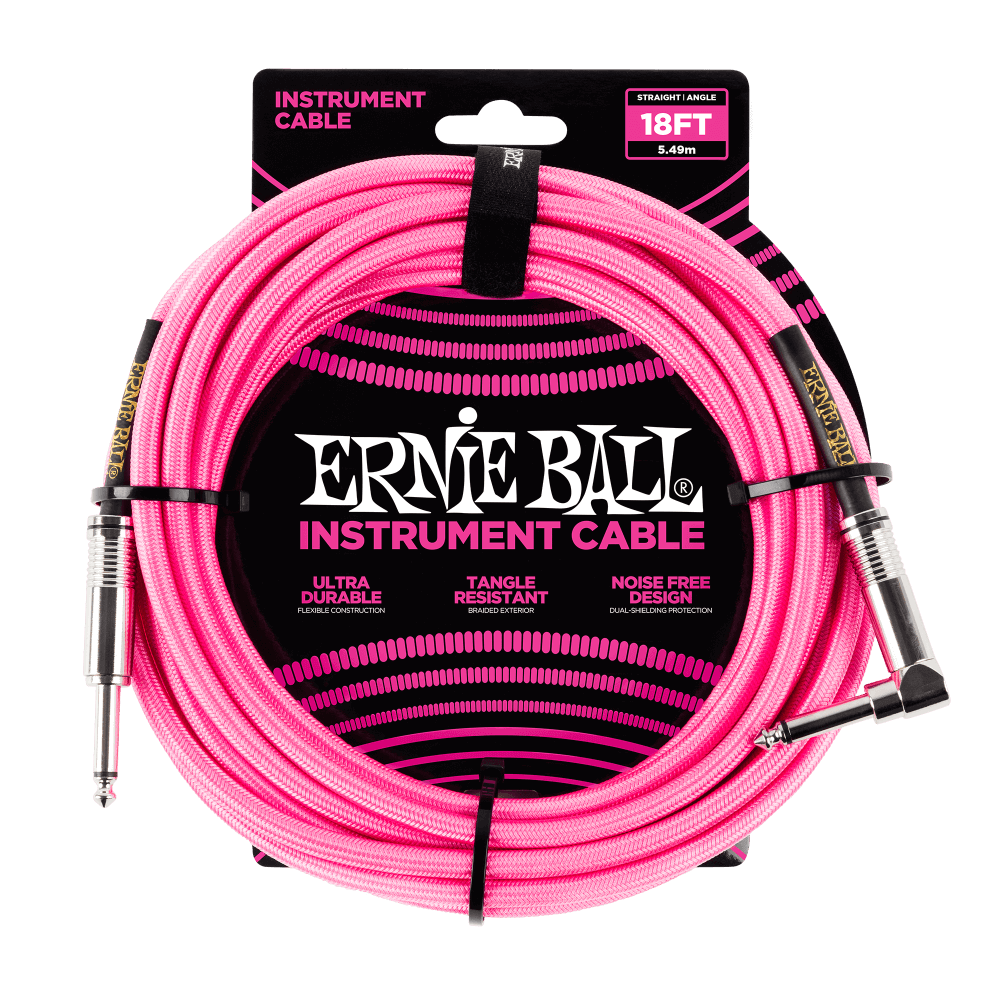 Ernie Ball 5.5 Meters Braided Straight / Angle Inst Cable, Neon Pink